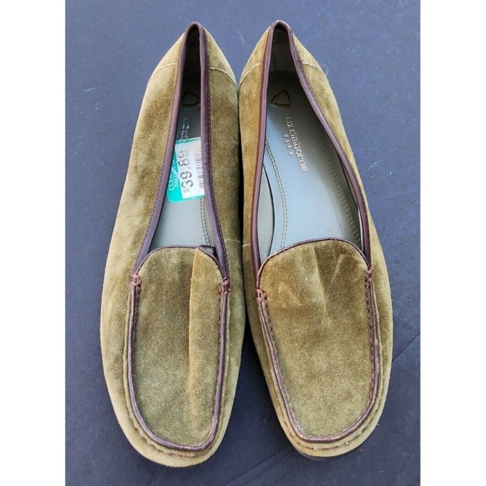 Liz Claiborne Flex Weekend Loafers 7.5 M Green Suede Flat Shoes